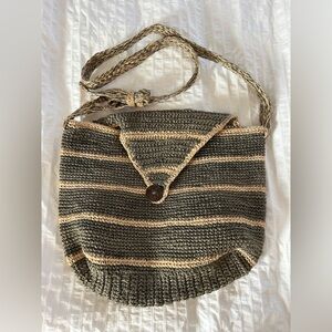Woven Jute Crossbody Bag Large Green Tan Beach Boho Travel Summer Hippie Natural